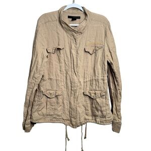 Calvin Klein Womens XL 100% Linen Full Zip Jacket Tan Khaki